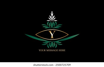 Floral logo template for labels, corporate identity, wedding invitation. Decorative business sign with elegant letter Y.