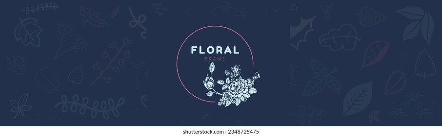 Blumen-Logo-Vorlage mit minimalistischen botanischen Elementen in Dreiecksrahmen eingebettet. Vektorgrafik im Kunststil. Ein luxuriöses Design für die Gestaltung von Plakaten. 