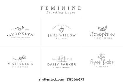 Floral logo templates. Vector minimalist logos. Rustic elegant logotypes - Vector