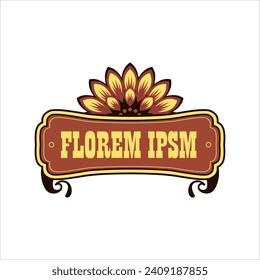 Floral Logo: Vector Design Elements for a Botanical Symbol with Edelweiss, Lotus, and Sunflower. Ideal for Branding, Emblems, and Ornamental Frames in Flat Design with Golden Accents and Soft Pastel