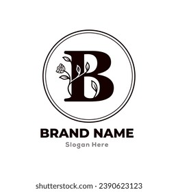 Vector de logotipo floral de flor Carta B con plantilla de Logos de lujo hoja. aislado de fondo blanco.