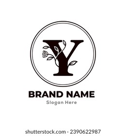 Floral Logo vector of Letter Y flower with leaf luxury Logos template. isolated on white background.