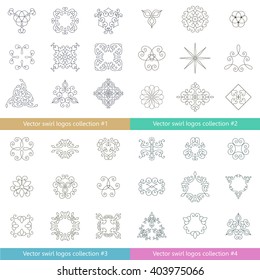 Floral logos collection. Big set of vector swirl elements for design. Thin line.