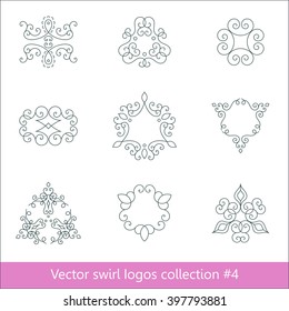 Floral logos collection. Vector swirl elements for design. Thin line.