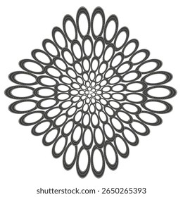 Floral loop icon. Radial petal mesh. Ornamental rosette Vector. Symmetric line elegance.