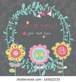 Floral Love background. Vector illustration, can be used as creating card, wedding invitation, birthday, valentine's day and other holiday and summer or spring background.