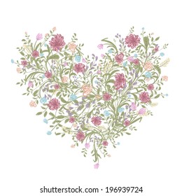 Floral love bouquet for your design, heart shape