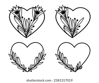 Floral Love Hearts Frames Decoration Laser Cutting Files Vector Design, Flower Heart, Valentines Day and Wedding Sign Designs