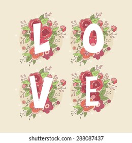 floral love print vector design