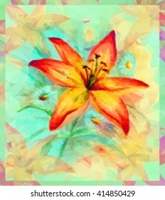 Floral Low Poly Pattern, Bouquet with Lily Flower. Vector