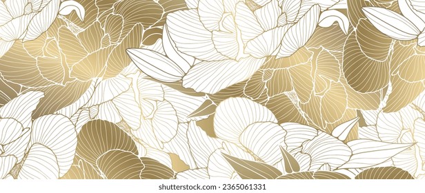 Floral luxury background with golden lush buds of peonies. Vector background for decor, wallpaper, cards and presentations, publications on social networks.