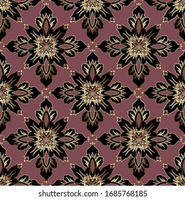 Floral de lujo sin fisuras. Fondo del amortiguador ornamental vectorial. Ornate repetir bello fondo. Papel tapiz. Flores antiguas, hojas. Elegancia adorno. Diseño moderno para impresiones, tejidos, tarjetas.