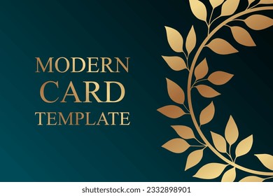 Floral luxury teal green background for product presentation or greeting card with golden leaves.