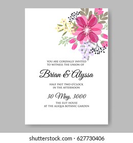 Floral magenta dahlia wedding invitation vector template