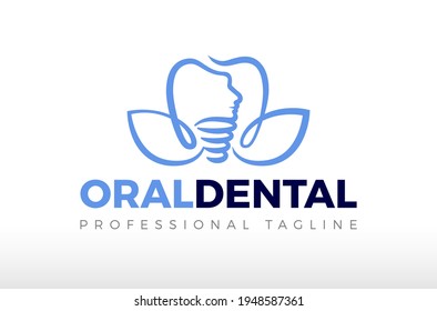 Floral Magnolia Oral Dental Logo Design Vector Icon Illustration.