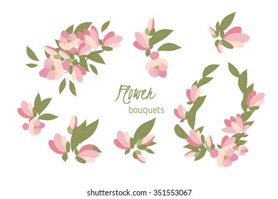Floral magnolia retro vintage background, vector illustration