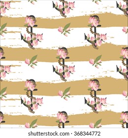 Floral magnolia retro vintage background, vector illustration