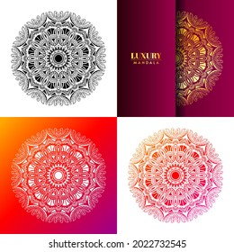 floral mandala background with golden, gradient, black and white color variations. luxury mandala background. gradient mandala background