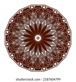 Floral mandala. Beautiful ethnic style round mandala pattern with stitching lacy frame. Ornamental patterned vector white background. Colorful decorative circle ornament. Abstract flowers. Isolated.