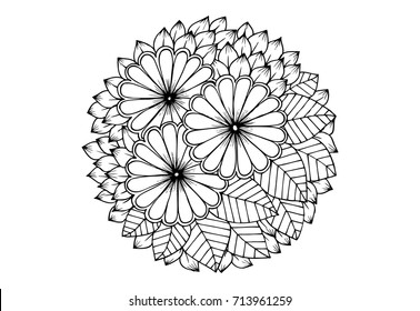 Floral mandala in black and white. For coloring or card design