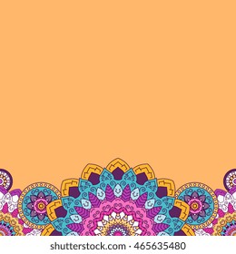 Floral mandala bright colored border. Vector illustration