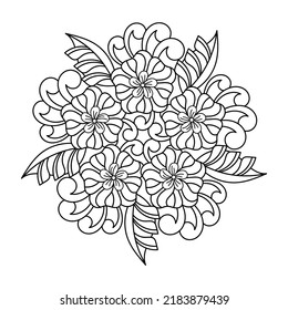 Floral Mandala. Coloring book page , Doodle Linear art. Anti stress for adults and children for relaxing. Modern floral style, Hand drawn Decorative monochrome element for design.