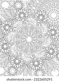 Floral Mandala Coloring Page Adult Intricate Seamless Vector Flower Bouquet