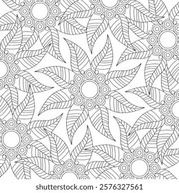 Floral Mandala Coloring Page Adult Intricate Seamless Vector Flower Bouquet