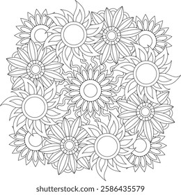 Floral Mandala Coloring Page Adult Intricate Seamless Vector Flower Bouquet