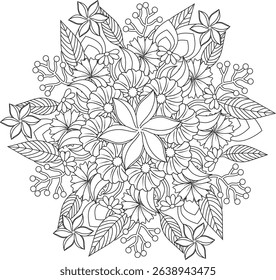 Floral Mandala Coloring Page Adult Intricate Seamless Vector Flower Bouquet