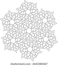Floral Mandala Coloring Page Adult Intricate Seamless Vector Flower Bouquet
