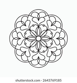 Floral Mandala Coloring Page, Elegant Botanical Pattern Printable Design.