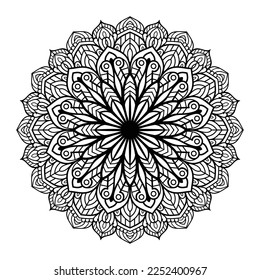 Floral mandala coloring page interior, hand drawn outlined mandala line art doodle for coloring page, floral mandala coloring book