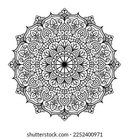 Floral mandala coloring page interior, hand drawn outlined mandala line art doodle for coloring page, floral mandala coloring book