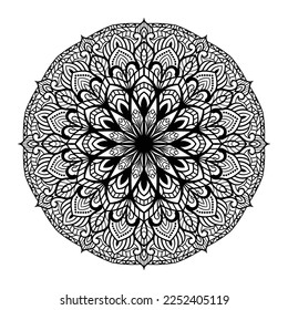 Floral mandala coloring page interior, hand drawn outlined mandala line art doodle for coloring page, floral mandala coloring book