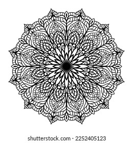 Floral mandala coloring page interior, hand drawn outlined mandala line art doodle for coloring page, floral mandala coloring book