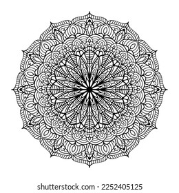 Floral mandala coloring page interior, hand drawn outlined mandala line art doodle for coloring page, floral mandala coloring book