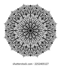 Floral mandala coloring page interior, hand drawn outlined mandala line art doodle for coloring page, floral mandala coloring book