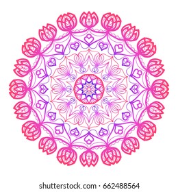 floral mandala creative anti-stress ornament. vector illustration blue, purple color.