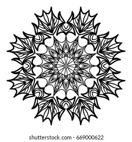 floral mandala. creative anti-stress ornament. vector illustration black color.