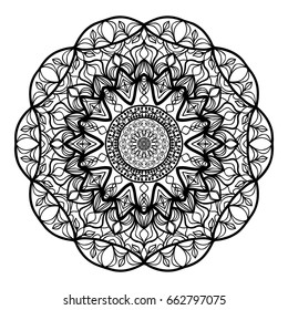 floral Mandala decorative ornament. Vector illustration. for coloring book, greeting card, invitation, tattoo. Anti-stress therapy pattern.