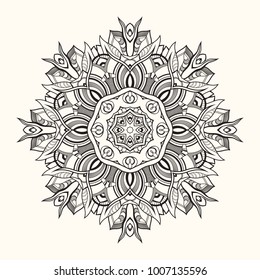 Floral mandala. Decorative round ornament. Abstract doodle background. Unusual flower shape. Picture for coloring. For cards, invitations, t-shirts, posters, flyers, prints. Vector illustration.