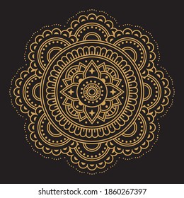 Floral mandala design in blue ink color. Isolated art vector decoration.