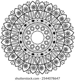 Floral Mandala Design for Coloring, Relaxation, Meditation, Art Therapy, Home Decor, Nature-Inspired Patterns,
 Mindfulness Activities, Spiritual Practice, Bohemian Wall Art  
