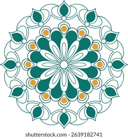 Floral Mandala Design – Decorative Circular Pattern in Green and Orange