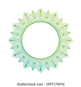 Floral mandala design element. Vector frame mandala in vibrant green color. Mandala with leavesl patterns. 