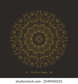 Floral Mandala design with golden black and white of Illustration