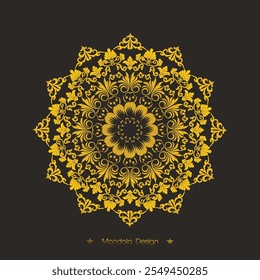 Floral Mandala design with golden black and white of Illustration