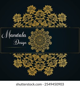 Floral Mandala design with golden black and white of Illustration
