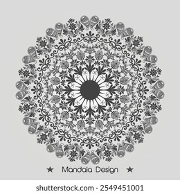 Floral Mandala design with golden black and white of Illustration
